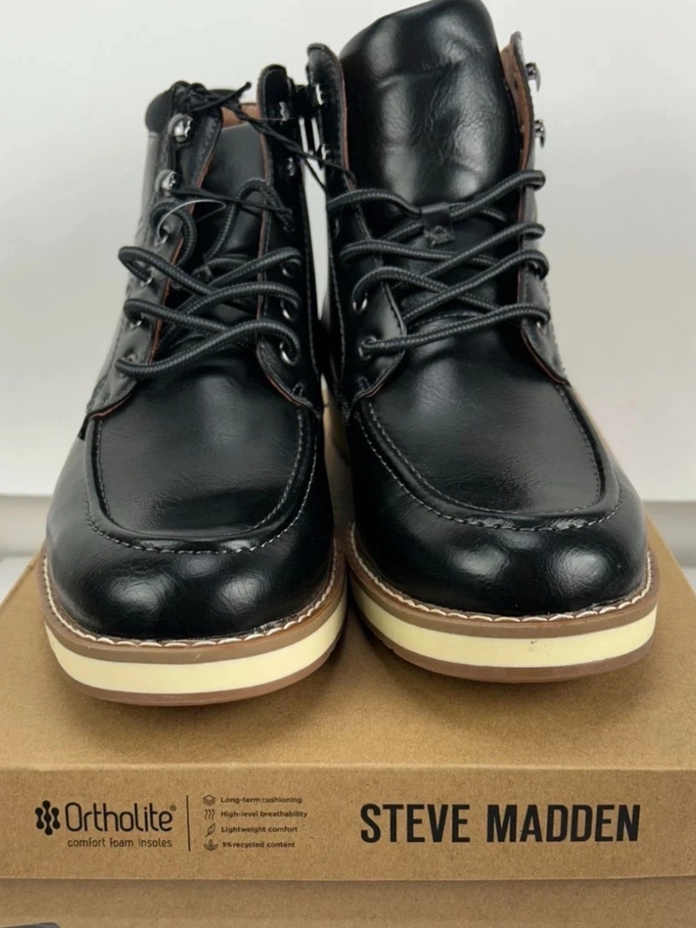 Steve Madden Black Leather Lace-Up Side-Zip Boots